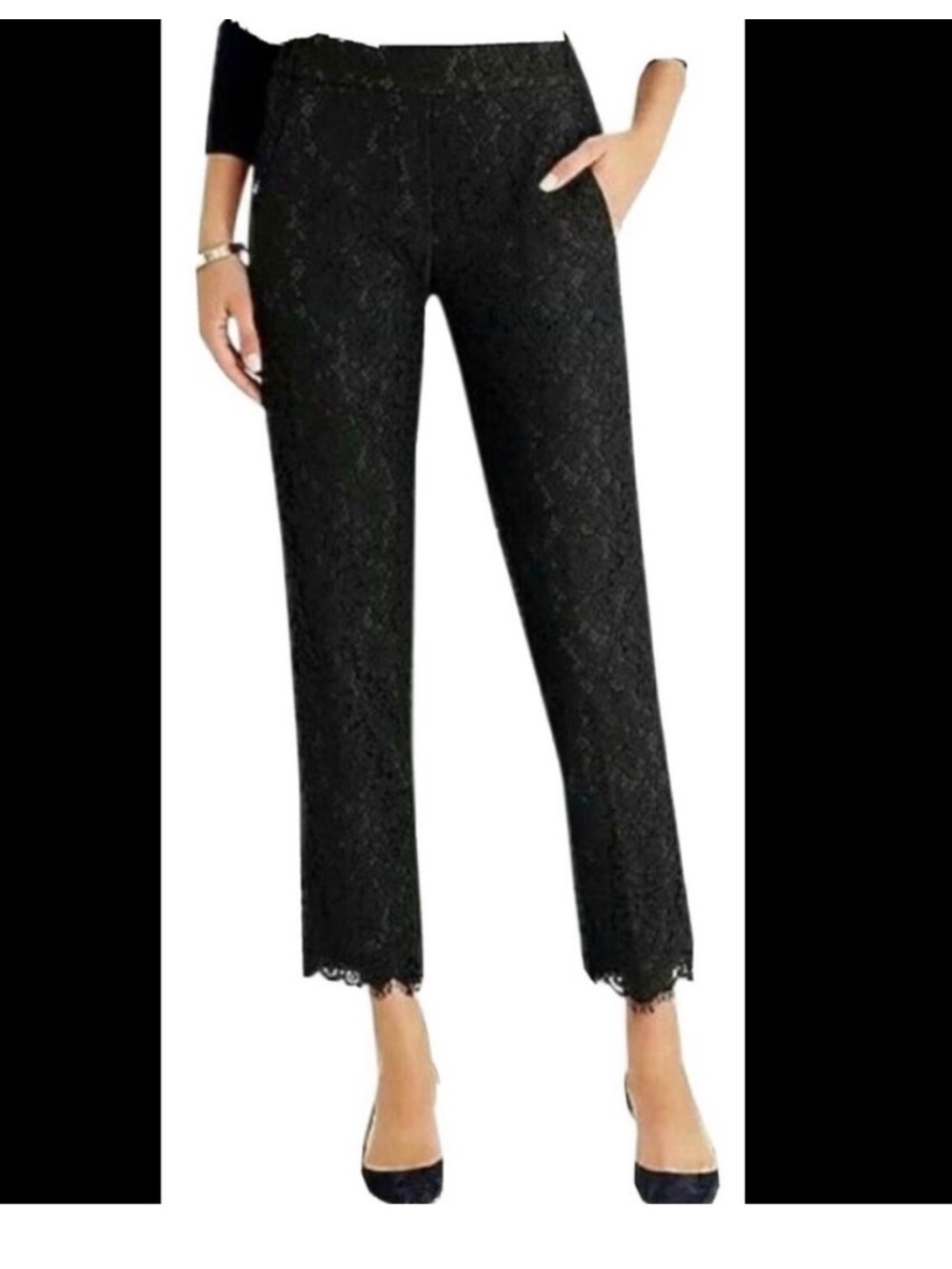 J. Crew Peyton Lace Pants Black Cropped 2P